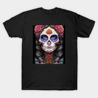 Sugar Skull Art - Woman in Sugar Skull Makeup T-Shirt